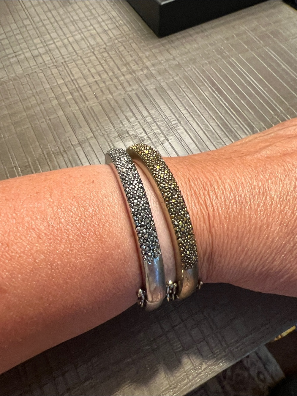 Lucky Brand - 2 Bangle Bracelets Sparkling Pavé Silver and Gold-Tone
